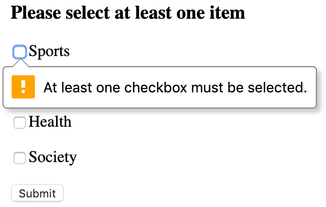 Select at least one item form